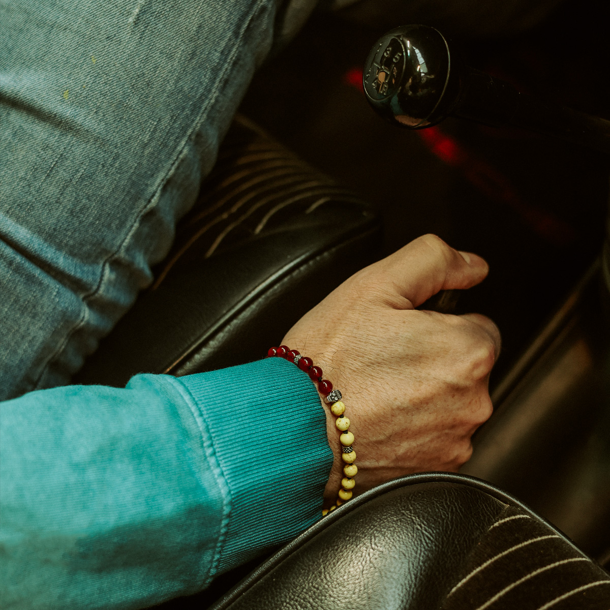 Pitlane duotone racing bracelet with red and yellow beads, motorsport inspired jewellery