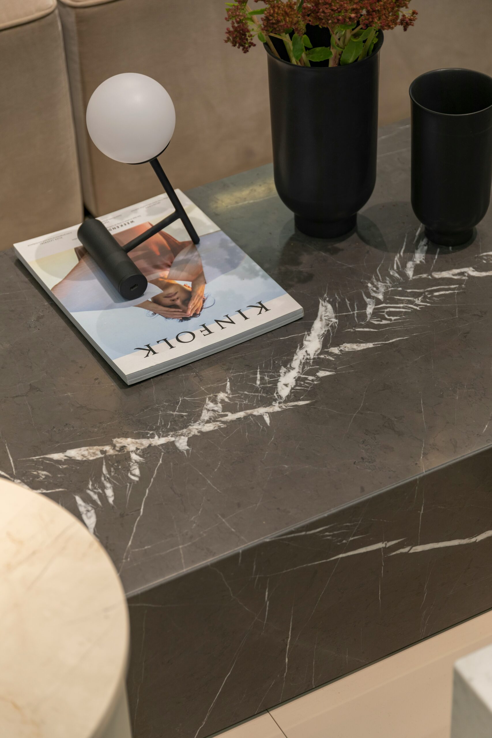 magazine on black marble